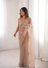 Beige Sequins Embroidered Saree KS395 – Soft Net Party Wear