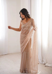 Beige Sequins Saree with Scallop Hem Border – Party Wear