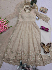 Beige Sequins Embroidered Suit 3/4 Angle View