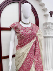 Beige Thread Sequins Saree – Blouse and Border Close-up KS404 Kalyanja