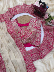 Beige Thread Sequins Work Saree Kalyanja – Scallop Border Close-up KS404