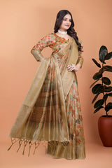 Beige Zari Weaving Saree Full Length Pallu Spread Kalyanja KS382