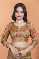 Beige Crystal Saree Blouse Detail Kalyanja KS382