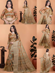 Beige Zari Weaving Saree Multiple Views Collage Kalyanja KS382