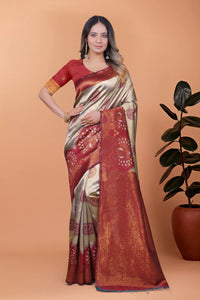 Beige Zari Weaving Saree – Banarasi Jacquard Blend Party Wear