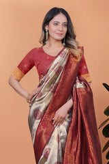Beige Zari Weaving Saree – back pallu view – KS396
