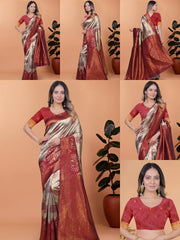 Beige Zari Weaving Saree – all angles – KS396