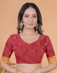 Beige Zari Weaving Saree – blouse piece detail – KS396