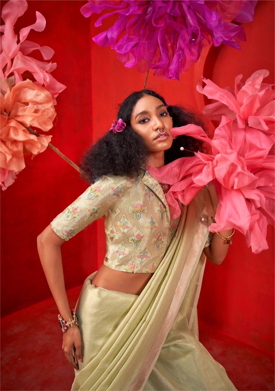 Beige Zari Work Saree, handloom weaving by Rajtex Kronis, traditional ethnic wear