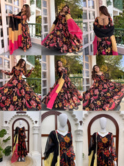 Black Digital Floral Print Anarkali Suit catalog collage – Kalyanja KU291