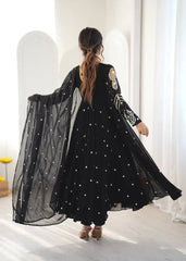Black Suit Back View Open Dori Tie-Up Anarkali Flare – KU246