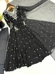 Black Embroidered Suit Clean Flat Lay with Pant Dupatta – KU246