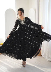 Black Anarkali Suit Twirling Dramatic Flare View – KU246