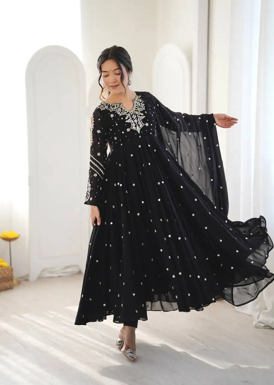 Black Suit Full Front Looking Down Sequins Booti Detail – KU246