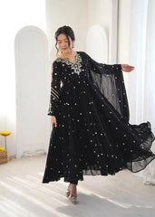 Black Suit Full Front Looking Down Sequins Booti Detail – KU246