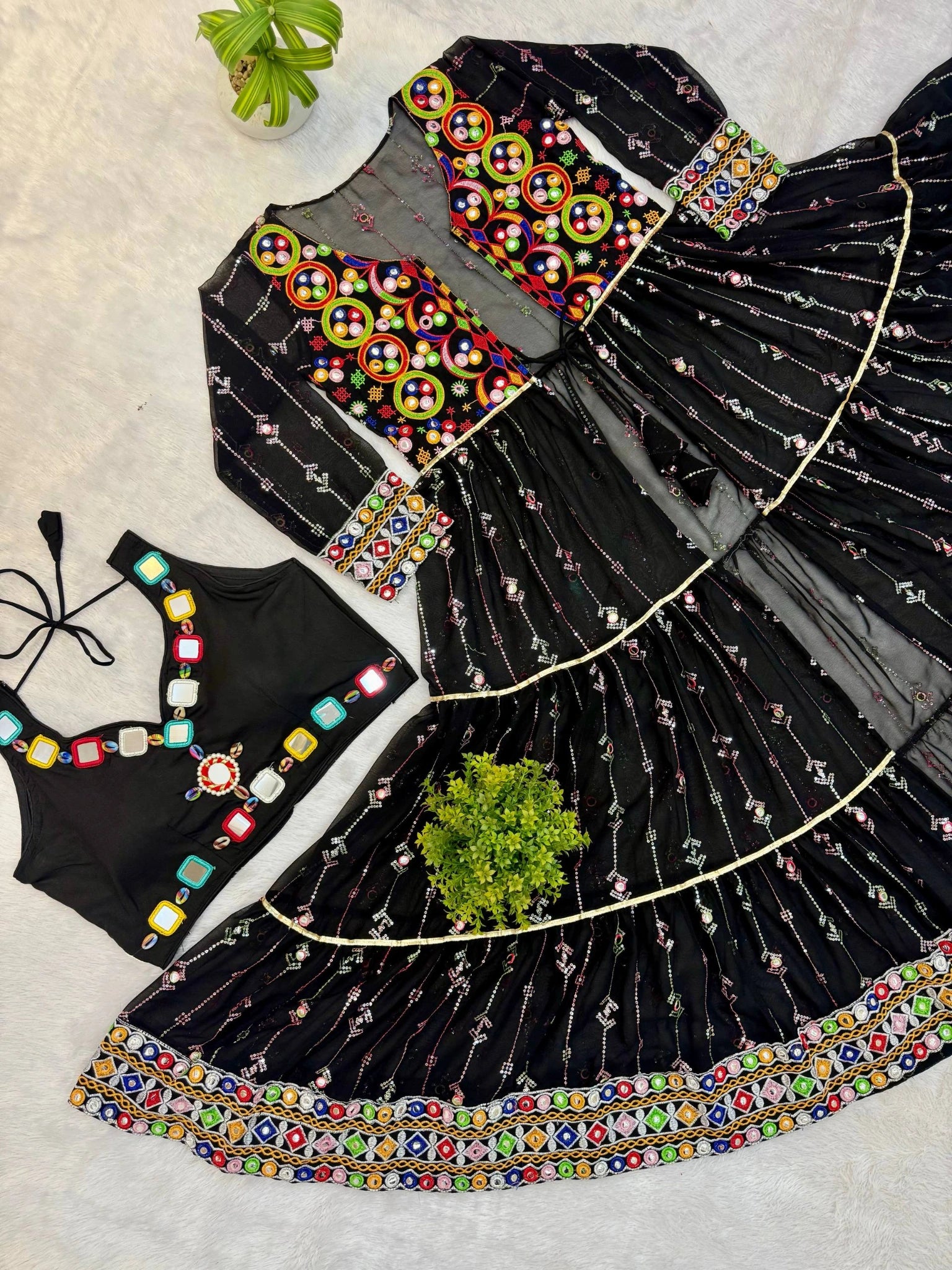 Black Embroidered Coord Set Shrug Blouse Flat Lay KC24