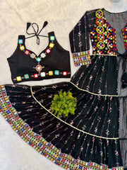 Black Embroidered Coord Set Blouse V-Neck Flat Lay Close KC24