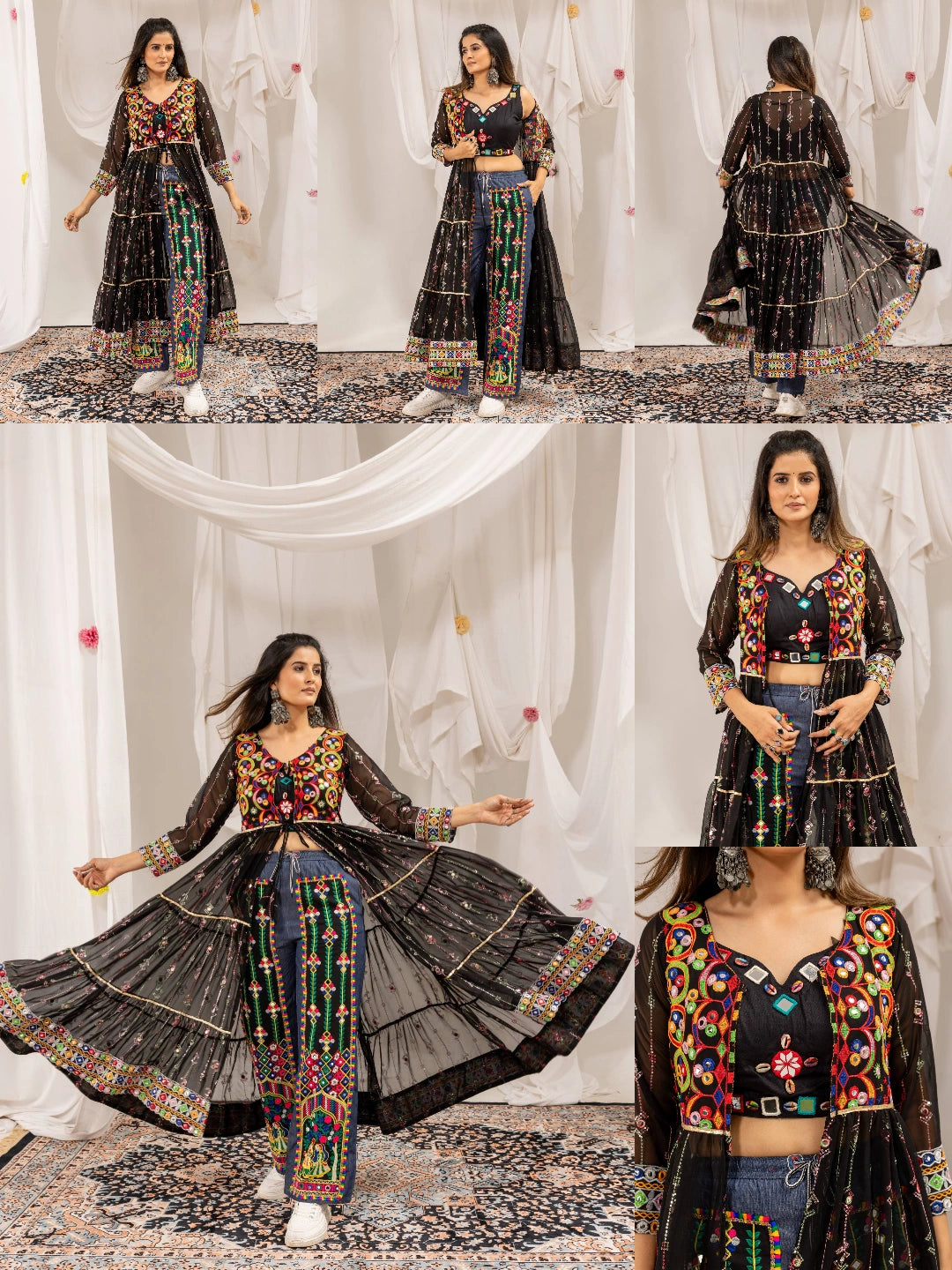 Black Embroidered Coord Set Multiple Looks Collage KC24