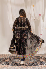 Black Embroidered Coord Set Back View Mirror Work Shrug KC24