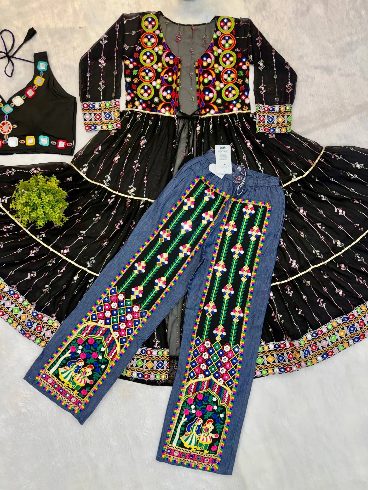 Black Embroidered Coord Set Flat Lay All Three Pieces KC24