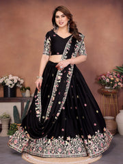 Black Embroidered Cut Work Lehenga front full view Pichwai folk border – Kalyanja KL171