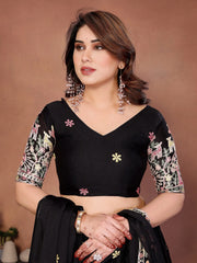 Black Star Georgette Lehenga back open choli view – Kalyanja KL171