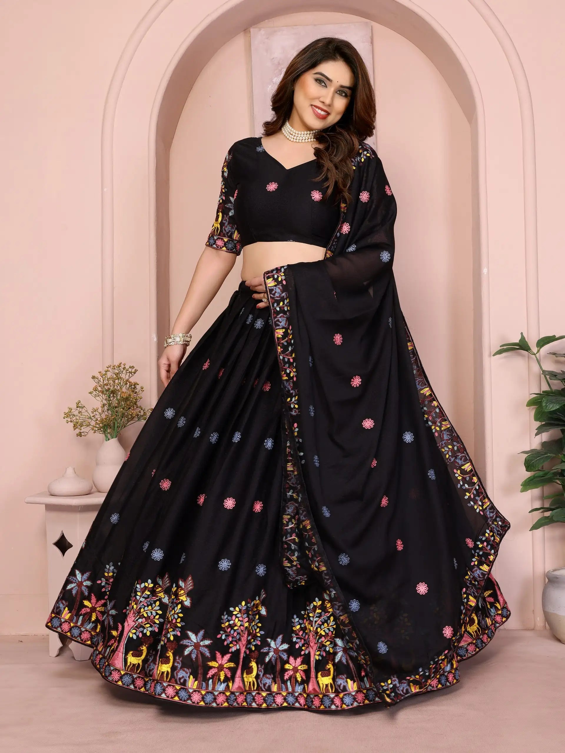 Black Embroidered Cut Work Lehenga Star Georgette Kalyanja KL172 1