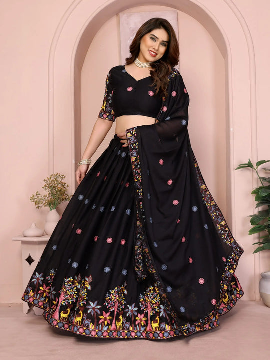 Black Embroidered Cut Work Lehenga Star Georgette Kalyanja KL172 1