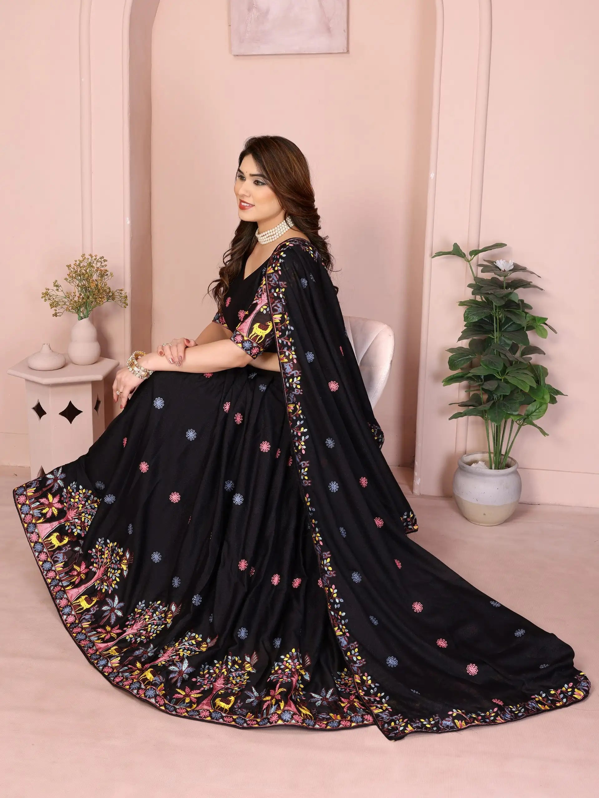 Black Embroidered Cut Work Lehenga Star Georgette Kalyanja KL172 3