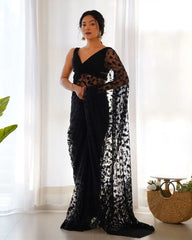 Black Butterfly Net Saree model drape – KS379
