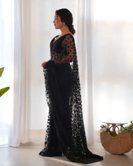 Black Saree stone work detail – KS379