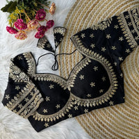 Black Zari Embroidery & Sequins Work Silk Blouse