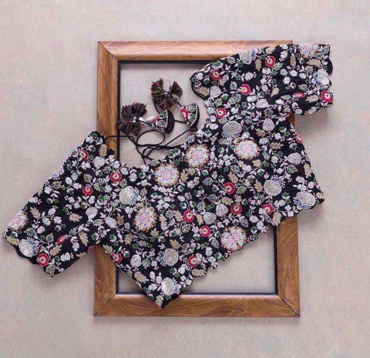 Black Embroidery Work Georgette Saree - kalyanja