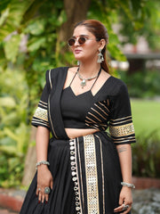 Black Gota Patti Lehenga Choli Dupatta Close Up – KL197 – Kalyanja