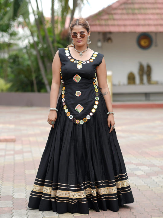 Black Gota Patti Mirror Lace Lehenga Full Front View – KL199 – Kalyanja