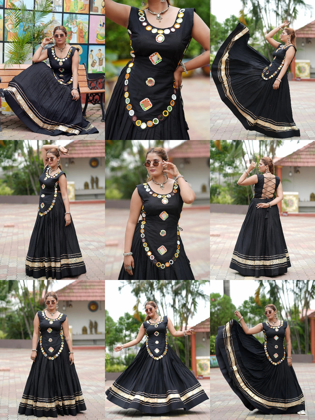 Black Gota Patti Mirror Lace Lehenga All Angles Collage – KL199 – Kalyanja