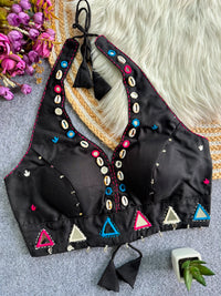 Black Handwork with Mirror Work Blouse – V-Neck, Festival, Navratri