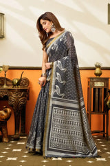 Black Jacquard Weaving Saree – Standing Pose KS365