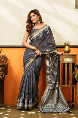 Black Jacquard Weaving Saree – Side View KS365