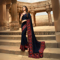 Black Jacquard Work Georgette Silk Saree