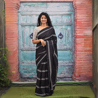 Black Jaipur Block Print Soft Cotton Saree