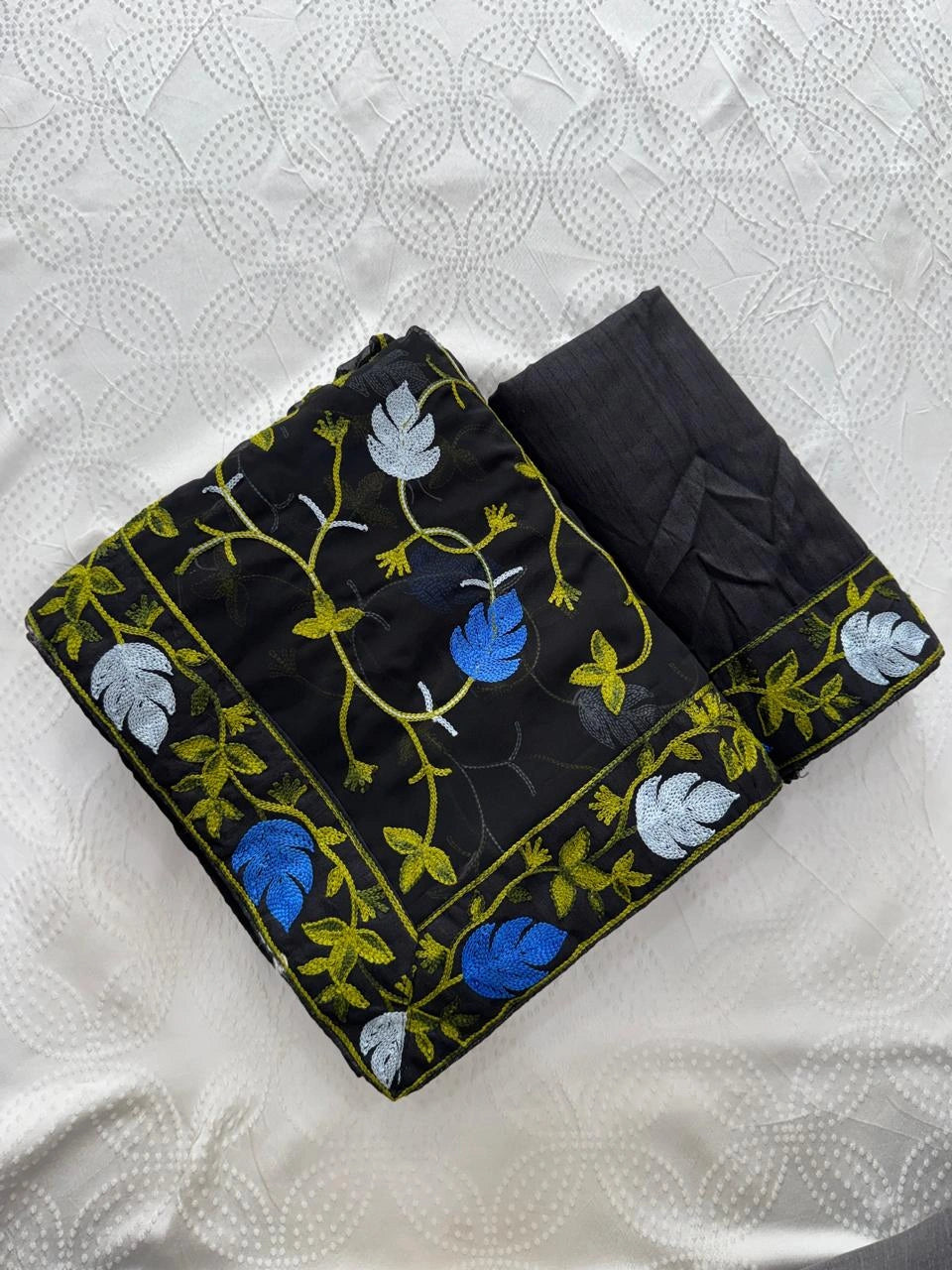 Black Kashmiri Work Saree – model view – KS398