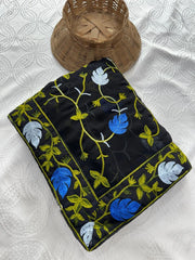 Black Kashmiri Work Saree – close drape view – KS398