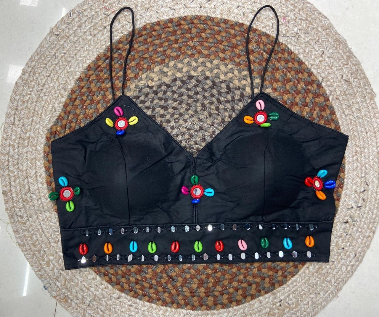 Black Kodi with Mirror Work Blouse – Kalyanja KB46