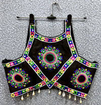 Black Sleeveless Mirror Work Silk Blouse