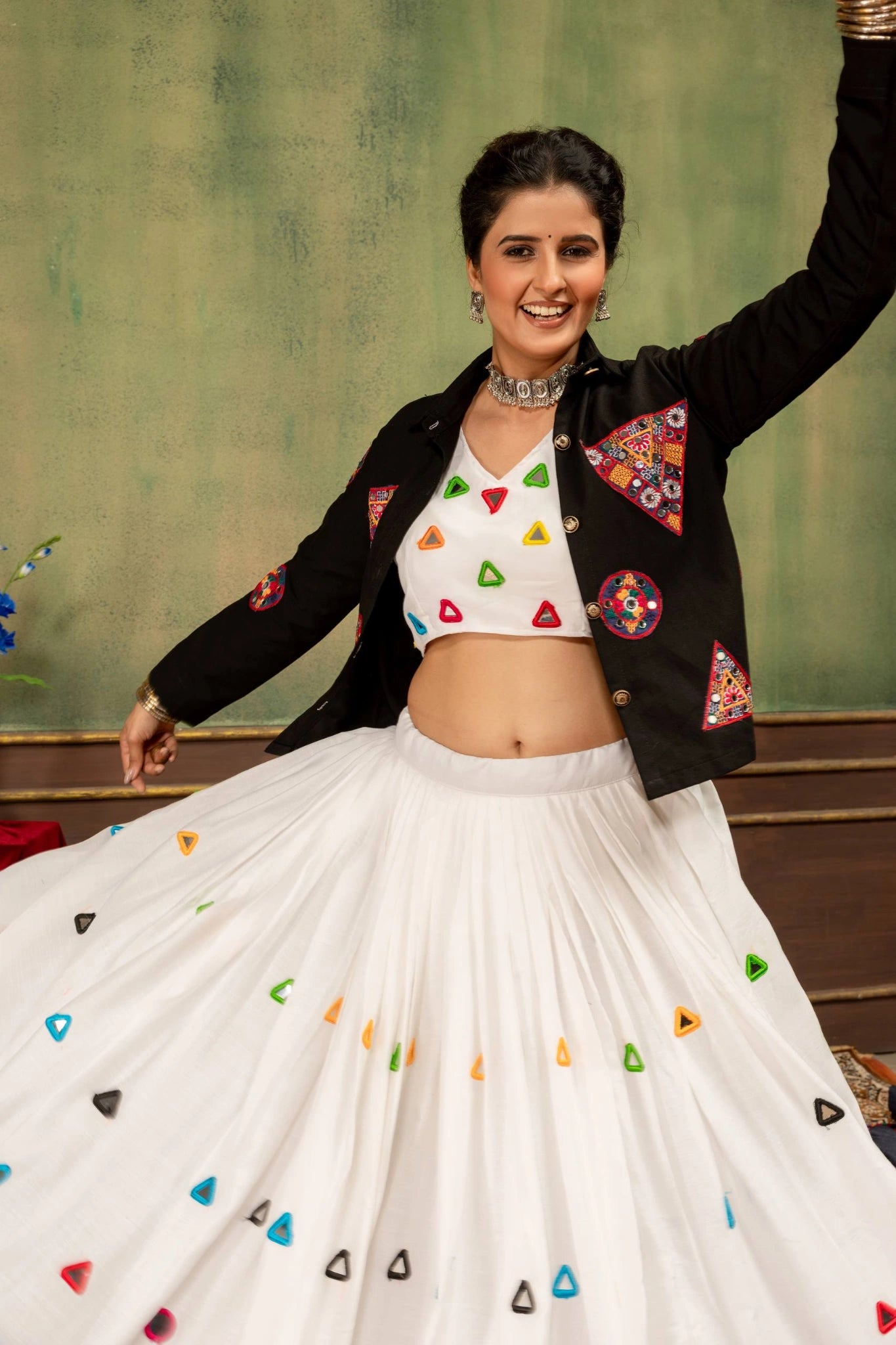 black mirror work lehenga twirl front view kalyanja KL188