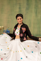 black mirror work lehenga skirt spread seated kalyanja KL188