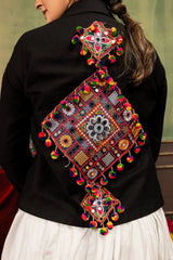 black jacket lehenga kutchi mirror embroidery back detail kalyanja KL188