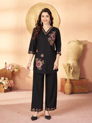 black multi thread embroidered coord set kalyanja kc12 front full model