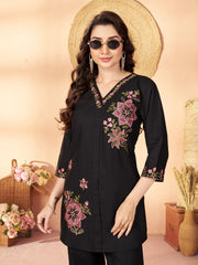black multi thread embroidered coord set kalyanja kc12 upper body close up